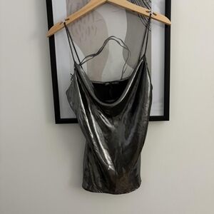 Zara Metallic Silver Cowl Neck Camisole